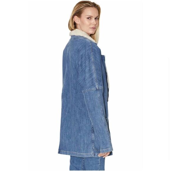Anthropologie Le Jean Alina Faux Sherpa Coat Size Small Denim Jacket Western - Picture 5 of 10